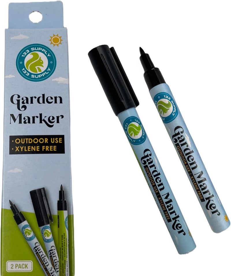 133 SUPPLY 2 Pack Garden Marker Pen Permanent Markers Black (UV Fade Resistant Marker Pens for Plant Markers Garden Markers Waterproof Pen Black Markers Outdoor Marker for Garden Plant Labels 0.8mm) - Image 1